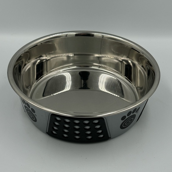 PetRageous Large Fiji Stainless Steel Black and Gray Non-Slip Dog Bowl - Picture 4 of 6